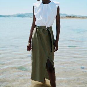 ZARA Olive Green Wrap Skirt dress Medium Minimalist boho